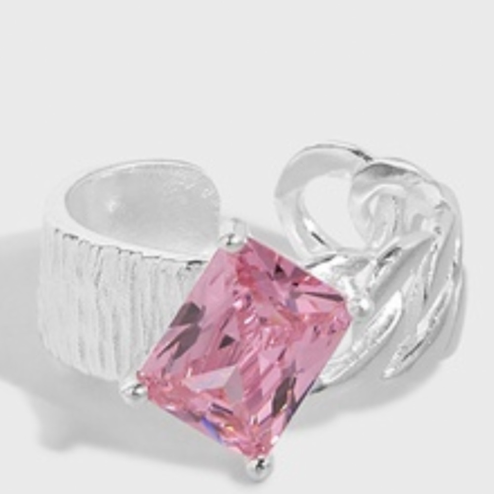 925 Sterling Silver Open ring Sz 6 to 7.5 Inlaid pink zircon NWT